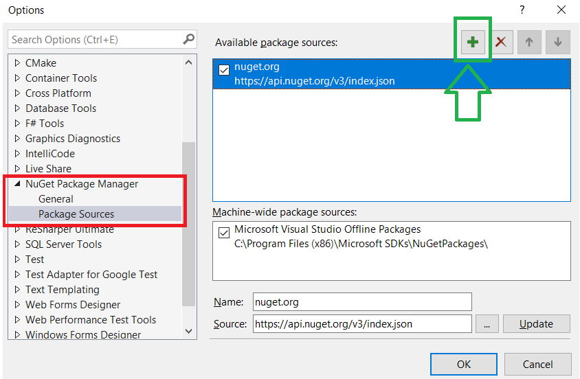 Added a new package source in Visual Studio