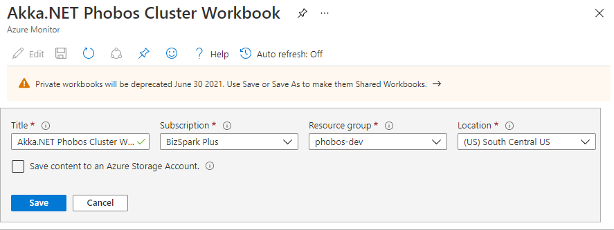 Save Akka.NET Phobos Azure Monitor Workbook