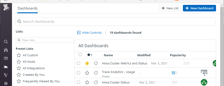 Select "New Dashboard" from the DataDog "Dashboard List" screen