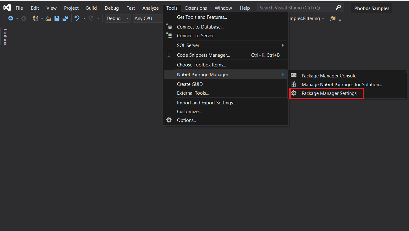 Accessing the NuGet Package Manager in Visual Studio